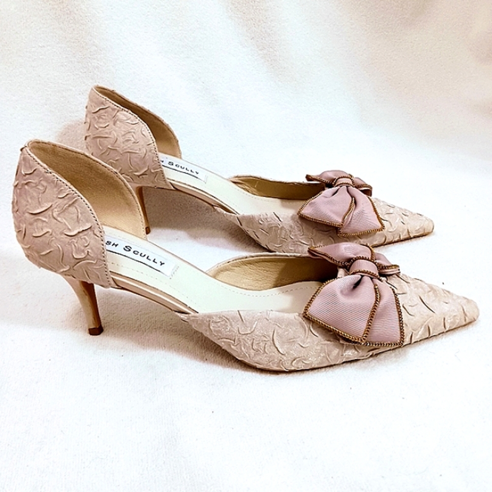 NEW! Scully Formal BOW Pumps Champagne Chiffon Pink Pointed Toe Wedding Formal
